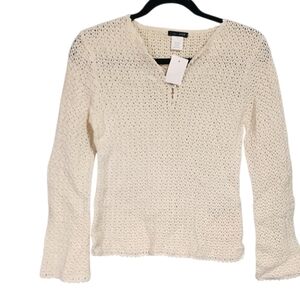 J.Crew Knit Top S Cream Long Sleeve Loose Knit Indie Granola Cottage Beachy NWT